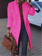 Chiara – wollmantel mit revers, knopftasche und langen armeln für damen – Heißes Rosa