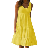 Mila | Damen Stufenkleid Ärmellos Midi Rüschen Sommer – Gelb