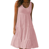 Mila | Damen Stufenkleid Ärmellos Midi Rüschen Sommer – Rosa