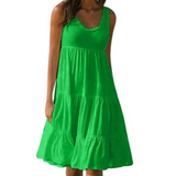 Mila | Damen Stufenkleid Ärmellos Midi Rüschen Sommer – Grün