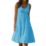 Mila | Damen Stufenkleid Ärmellos Midi Rüschen Sommer – Hellblau