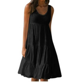 Mila | Damen Stufenkleid Ärmellos Midi Rüschen Sommer – Schwarz