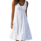 Mila | Damen Stufenkleid Ärmellos Midi Rüschen Sommer – Weiß