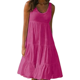 Mila | Damen Stufenkleid Ärmellos Midi Rüschen Sommer – Rosarot