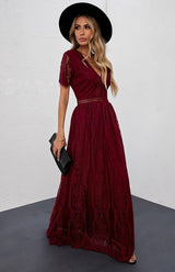 Maxikleid ohne Ärmel mit Spitzen-Details für Damen | Ideal für formelle Anlässe – Weinrot