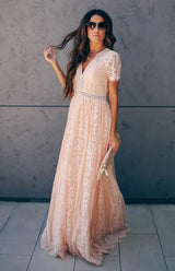 Maxikleid ohne Ärmel mit Spitzen-Details für Damen | Ideal für formelle Anlässe – Rosa