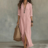 Xandra | Damen Maxi Hemdblusenkleid – Rosa