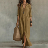 Xandra | Damen Maxi Hemdblusenkleid – Khaki