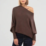 Xanthe | Damen Asymmetrischer Off-Shoulder Pullover – Braun