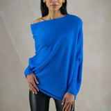 Xanthe | Damen Asymmetrischer Off-Shoulder Pullover – Blau