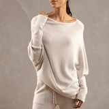 Xanthe | Damen Asymmetrischer Off-Shoulder Pullover – Beige