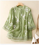 Kourtney – Elegante Damenbluse mit Stickerei – Green