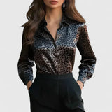 Xiomara | Damen Leopardenmuster Langarm Bluse – Schwarz
