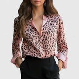 Xiomara | Damen Leopardenmuster Langarm Bluse – Rosa