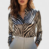 Xiomara | Damen Leopardenmuster Langarm Bluse – Schwarz Weiß