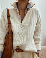 Einfarbiger -rollkragenpullover mit reißverschluss – Weiß