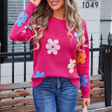 Aislin | Lässiger Blumengehäkelter Pullover – rosa-rot
