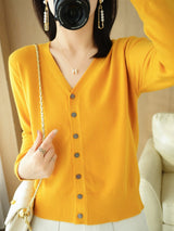 Damen Strickjacke mit V-Ausschnitt | Lässig – Gelb