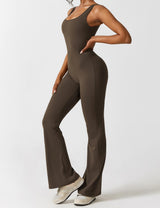 Sienna | Rückenfreier Flare-Jumpsuit – Kaffee