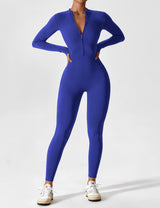 Lina | Nahtloser Full-Zip Bodysuit – Blauw