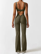 Sienna | Rückenfreier Flare-Jumpsuit – Olivgrün