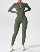 Lina | Nahtloser Full-Zip Bodysuit – Grün