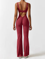 Sienna | Rückenfreier Flare-Jumpsuit – Weinrot