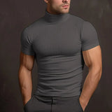Aljur - Einfarbiges Herren‑T‑Shirt mit Rollkragen – Grau