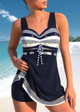 Damen Badebekleidung | Geschlossene Schnittform mit Trägerstruktur – Marineblau