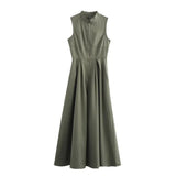 Zaira | Damen Maxikleid A-Linie Elegant Leicht Sommer – Olivgrün