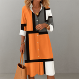 Zaria | Damen Geometrisches Muster Hemdkleid – Orange