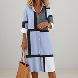 Zaria | Damen Geometrisches Muster Hemdkleid – Blau