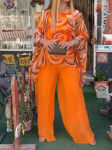Tamsin | Damen Zweiteiler Set Oversize Bluse Palazzo Hose – Orange