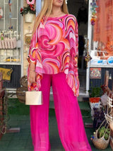 Tamsin | Damen Zweiteiler Set Oversize Bluse Palazzo Hose – Rosa