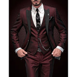 Dreiteiliges Leinen-Set für Herren: Business-Blazer, Weste und Hose – Burgunderrot