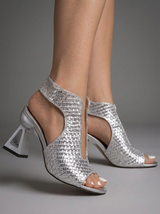 Aura | Geflochtene Heels mit Blockabsatz – Silber