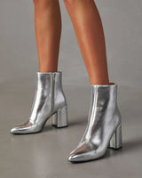 Damen Stiefeletten Metallic Look | Silber Blockabsatz – Silber