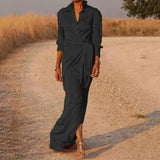 Damen-Maxikleid aus Chiffon mit Wickeloptik und langen Ärmeln – Schwarz