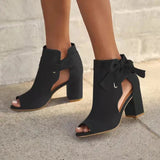 Damen Stiefeletten Vegan Leder | Schnürung | Eleganter Absatz – Schwarz