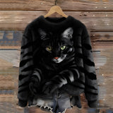 Zohara – Kunstfellpullover Mit Katzenprint – Schwarz
