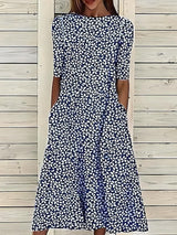 Malgorzata – Sommer-Midikleid Mit Küstenblumen – Dunkelblau